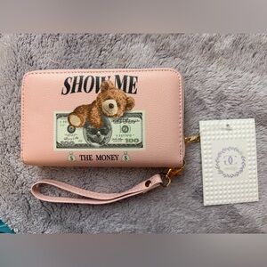 NWT Pink Wallet with Bear and Money Design